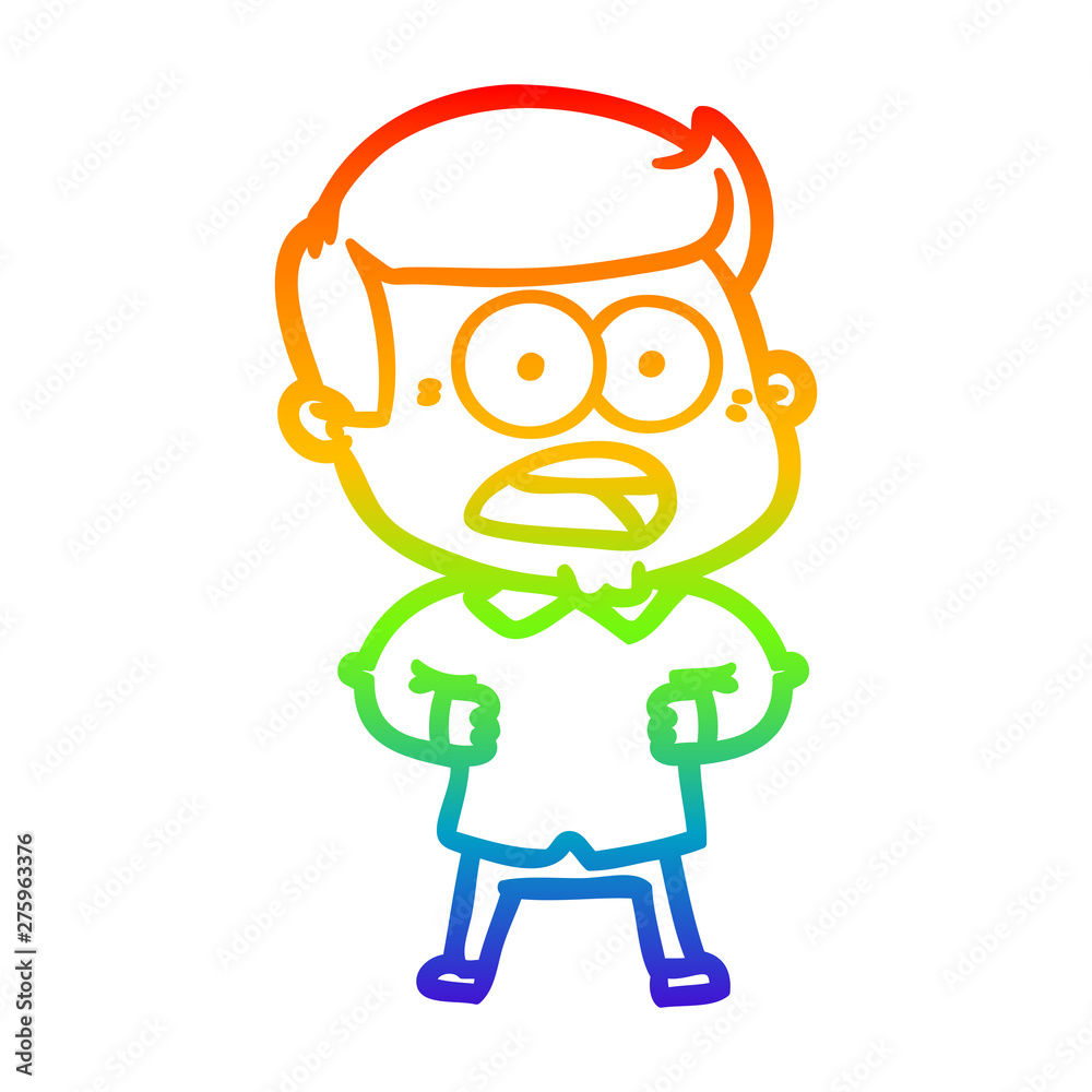 rainbow gradient line drawing cartoon shocked man