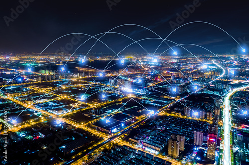 Photography Modern city with wireless network connection concept