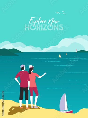 New horizons exploration flat color vector poster