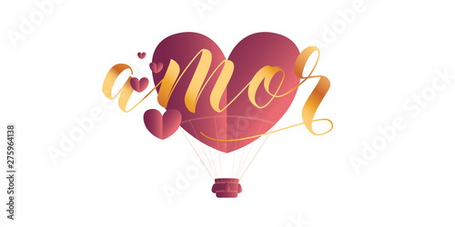 Heart Shaped Air Balloon. Valentines Day Vector Illustration. Love Representation. Romantic postcard, banner, invitation. Title, logo, lettering.