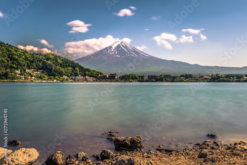 Kawaguchiko - May 24, 2019: Mount Fuji seem from lake Kawaguchi, Japan photo