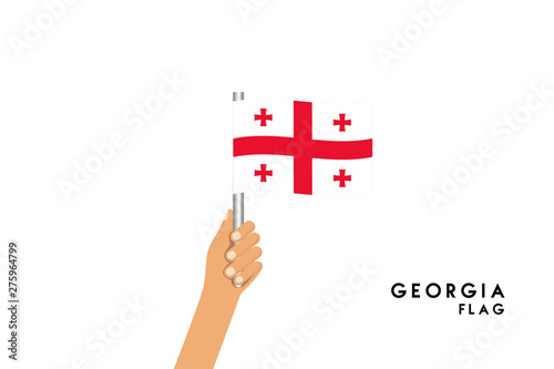 Fototapeta Naklejka Na Ścianę i Meble -  Vector cartoon illustration of human hands hold georgia flag. Isolated object on white background.