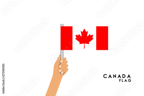 Vector cartoon illustration of human hands hold Canada flag. Isolated object on white background. © stocktr