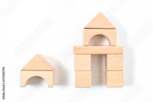 Model of the wooden house on white background