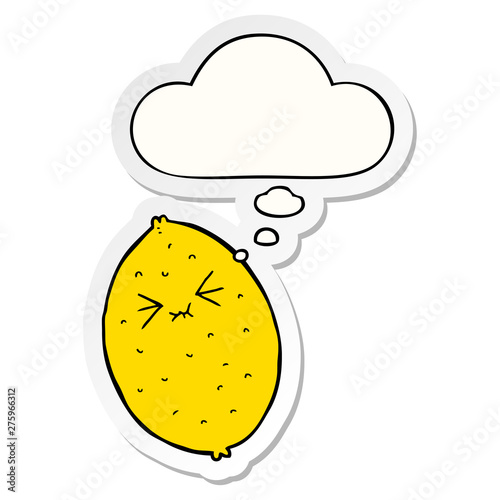 cartoon bitter lemon and thought bubble as a printed sticker