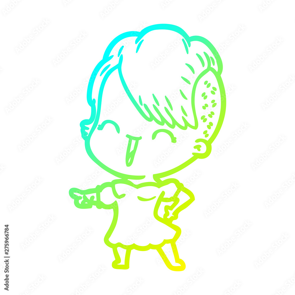 cold gradient line drawing happy cartoon hipster girl cold gradient line drawing happy cartoon hipster girl