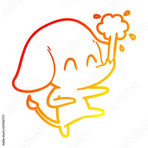 warm gradient line drawing cute cartoon elephant spouting water