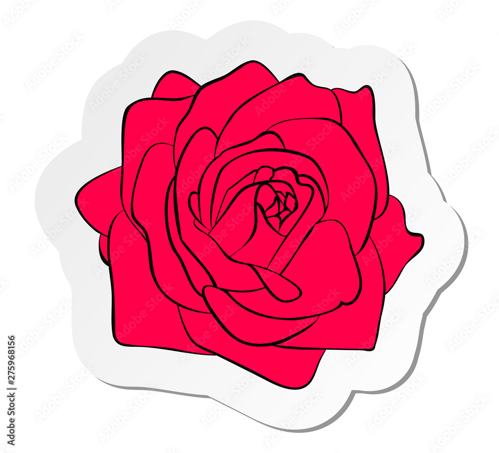 Vector illustration, sticker of red rose flower in flat cartoon style  isolated on white background Stock Vector | Adobe Stock