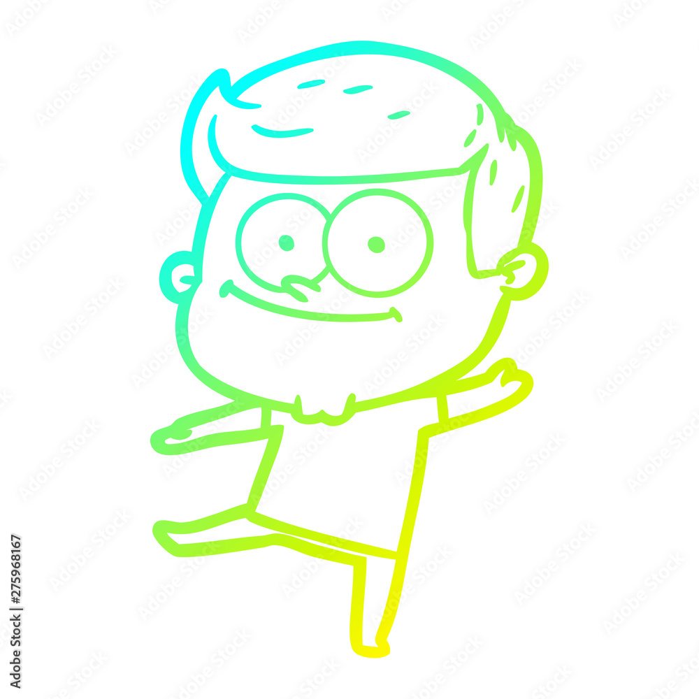 cold gradient line drawing cartoon happy man