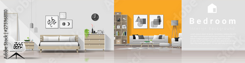 Modern house interior background with bedroom and living room combination , vector , illustration