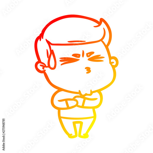 warm gradient line drawing cartoon frustrated man