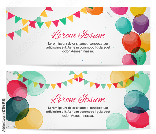 Color glossy balloons birthday party card background. vector illustration