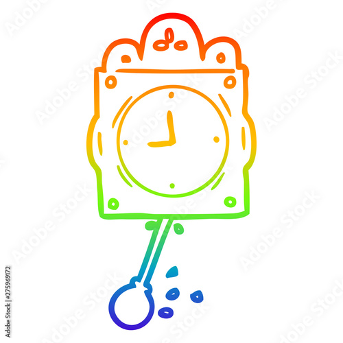 rainbow gradient line drawing ticking clock with pendulum