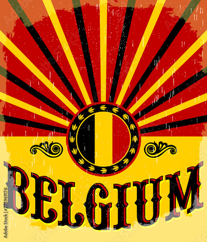 Belgium vintage old poster with Belgian flag colors poster vector holiday decoration