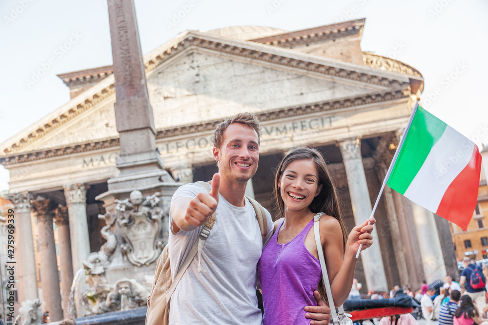 Italy travel tourists traveling in Rome visiting Pantheon famous destination europe holiday.