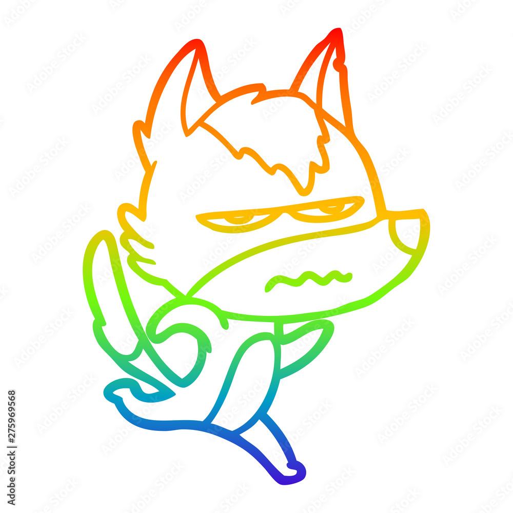 rainbow gradient line drawing cartoon annoyed wolf rainbow gradient line drawing cartoon annoyed wolf