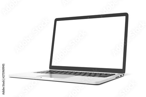 Laptop computer with blank white screen isolate on white background. screen mockup template photo