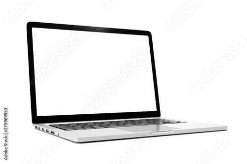 Laptop computer with blank white screen isolate on white background. screen mockup template photo