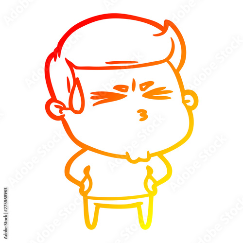 warm gradient line drawing cartoon frustrated man
