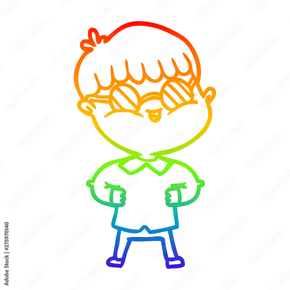 rainbow gradient line drawing cartoon boy wearing spectacles rainbow gradient line drawing cartoon boy wearing spectacles