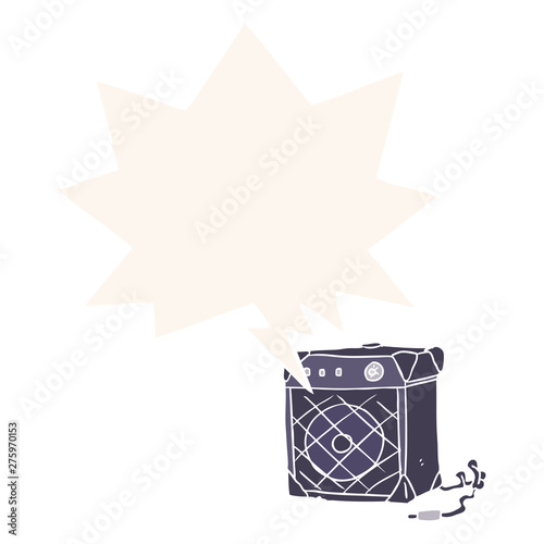 cartoon electric guitar amp and speech bubble in retro style