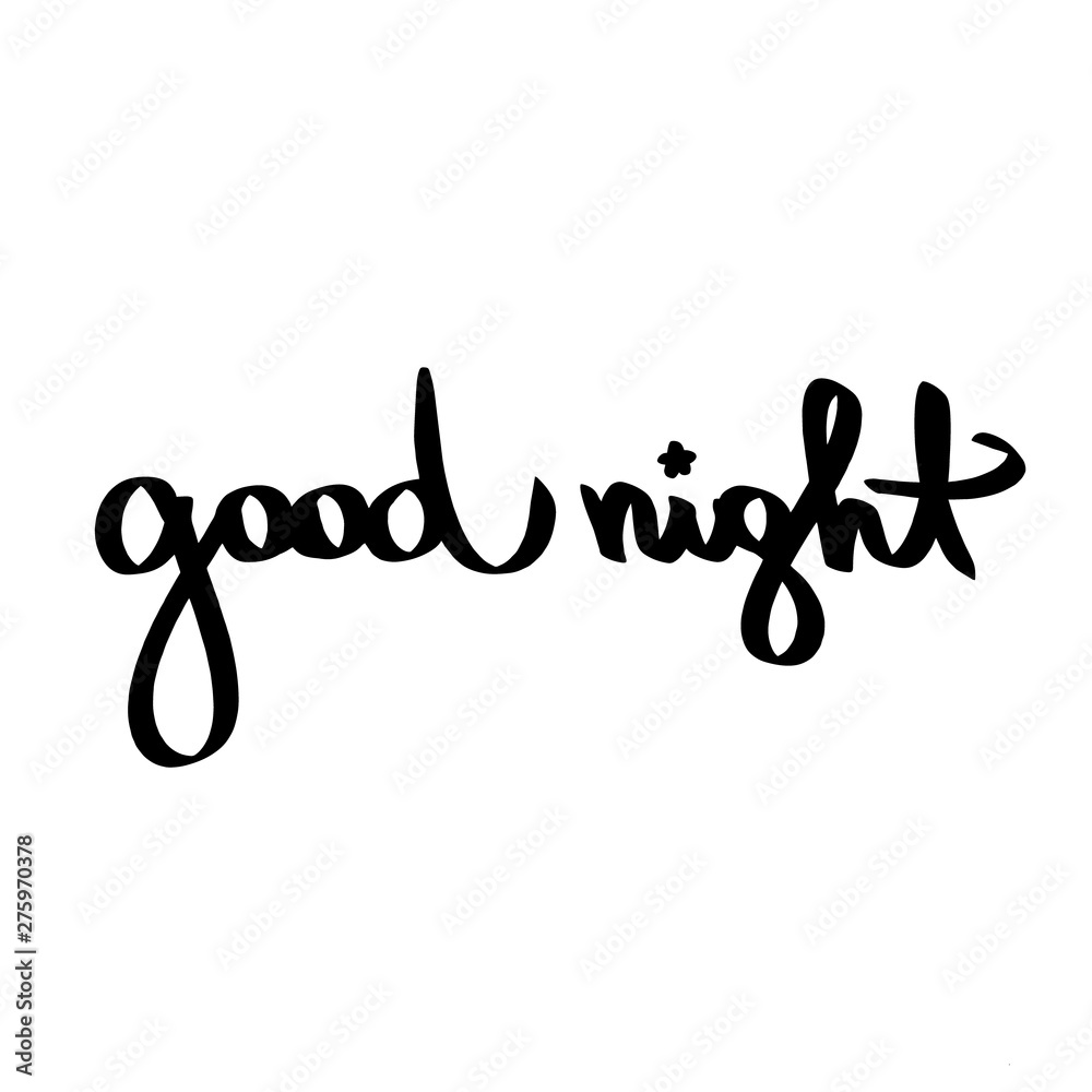 Good Night black script hand lettering phrase with star. Handwritten ...