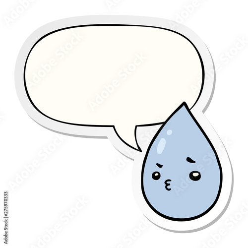 cartoon cute raindrop and speech bubble sticker
