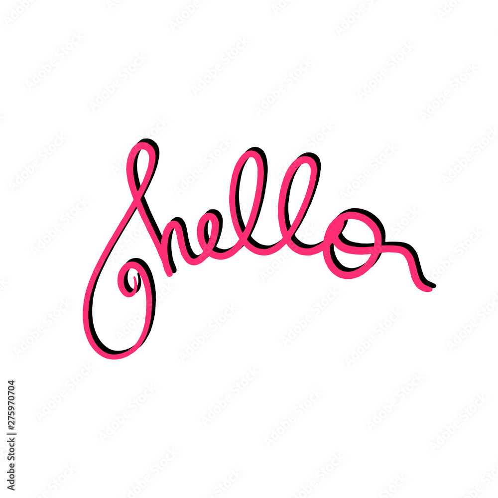 Red Hello handwritten phrase. Vector illustration text hola graphic design element white background. Trendy calligraphy poster for sticker print, t shirt, banner, invitation card, business, template Red Hello handwritten phrase. Vector illustration text hola graphic design element white background. Trendy calligraphy poster for sticker print, t shirt, banner, invitation card, business, template