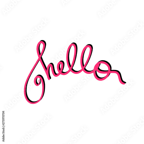 Red Hello handwritten phrase. Vector illustration text hola graphic design element white background. Trendy calligraphy poster for sticker print, t shirt, banner, invitation card, business, template © Anastasiia