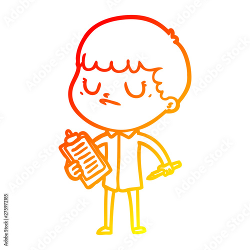 warm gradient line drawing cartoon grumpy boy