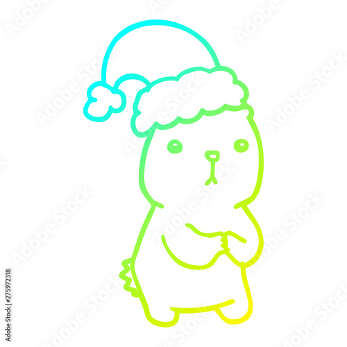 cold gradient line drawing cartoon christmas bear worrying