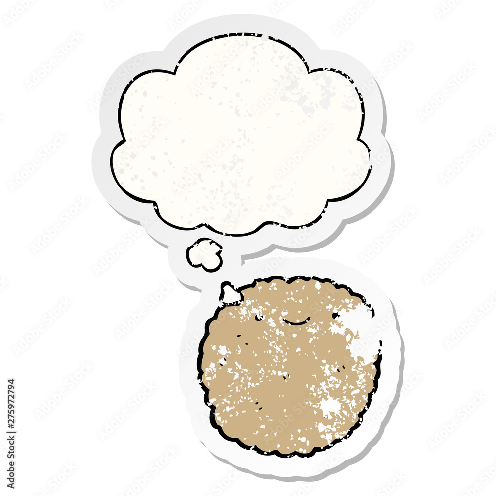 cartoon biscuit and thought bubble as a distressed worn sticker cartoon biscuit and thought bubble as a distressed worn sticker