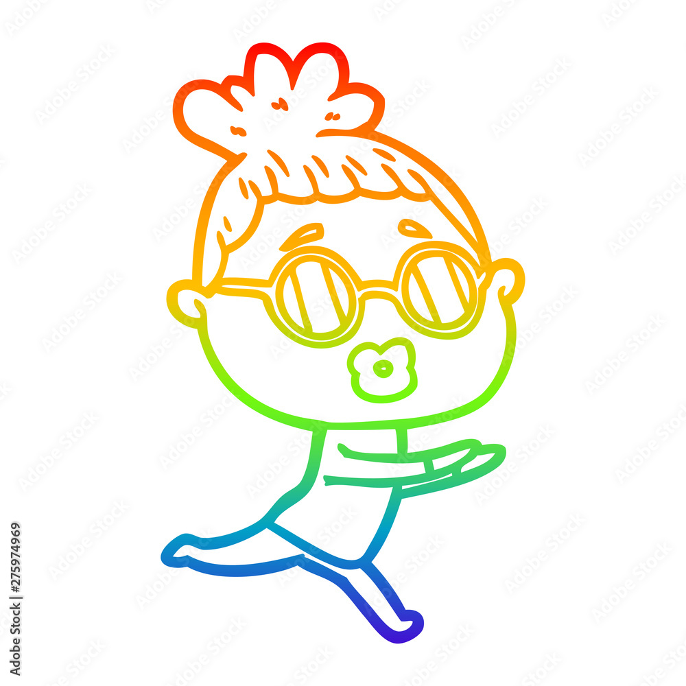 rainbow gradient line drawing cartoon woman wearing sunglasses rainbow gradient line drawing cartoon woman wearing sunglasses