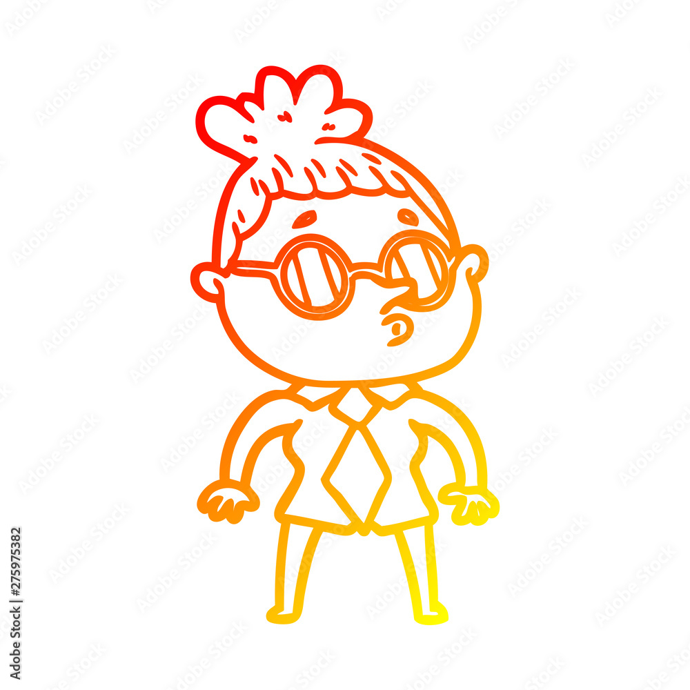 Fototapeta premium warm gradient line drawing cartoon woman wearing glasses