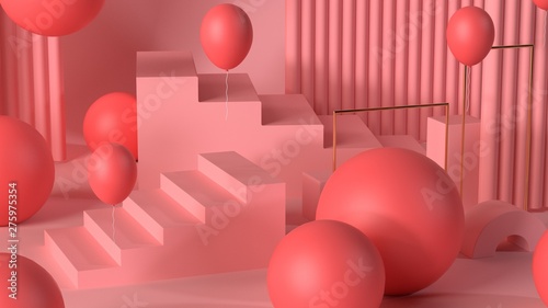 3d render image of pink Geometric background mock up or element.Minimal Geometric background.