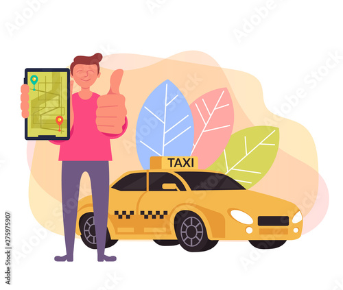Taxi tracking online internet service concept. Vector flat graphic design cartoon illustration