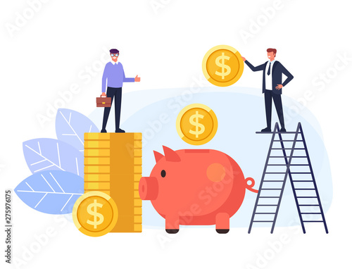 Banking investing business deal. Piggy bank concept. Vector flat cartoon graphic design isolated illustration