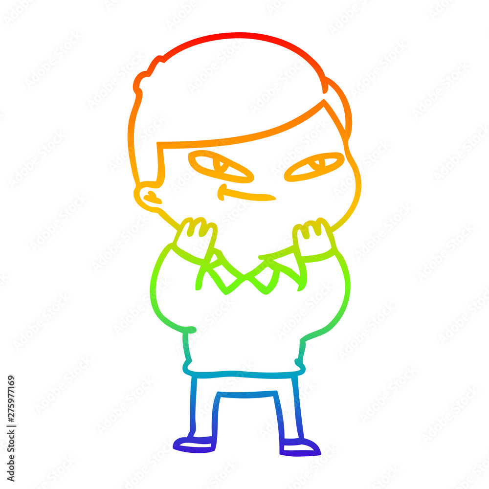 rainbow gradient line drawing cartoon boy
