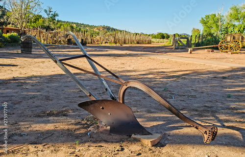 Vintage Horse-drawn Turning Plow in Living History Museum at Pipe Spring National Monument in Arizona.