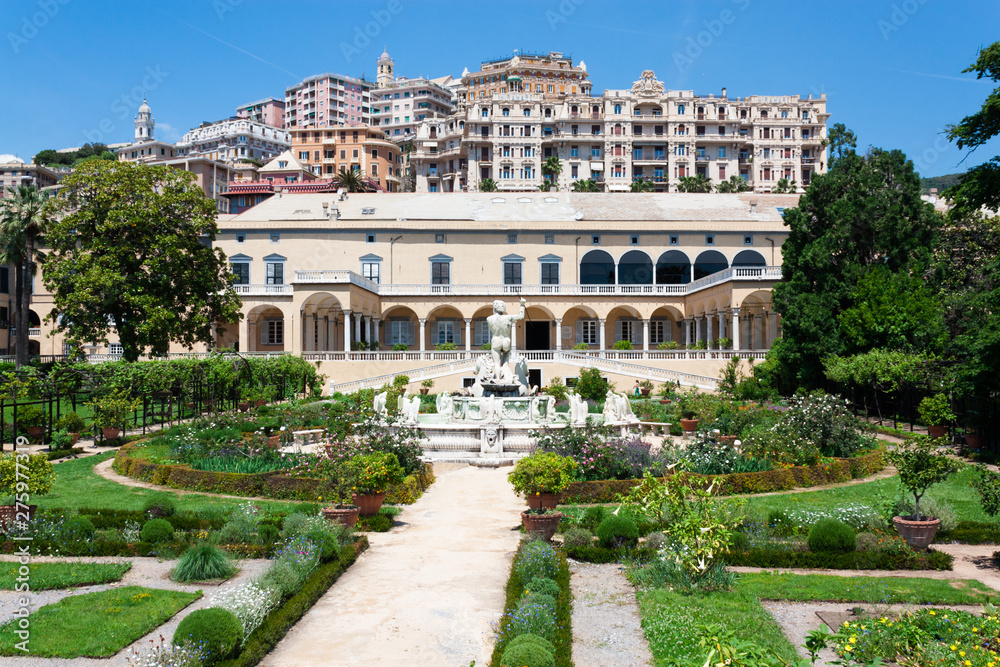 Genova, Italy. Palazzo  Andrea Doria. Palace on the beach. Summer. Beautiful garden.