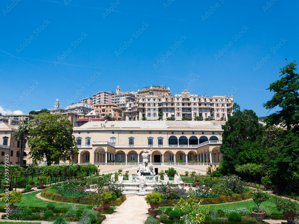 Genova, Italy. Palazzo  Andrea Doria. Palace on the beach. Summer. Beautiful garden.