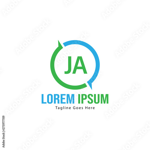 Initial JA logo template with modern frame. Minimalist JA letter logo vector illustration