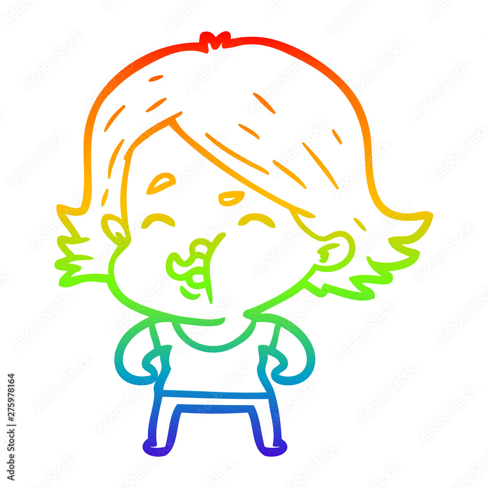 rainbow gradient line drawing cartoon girl pulling face rainbow gradient line drawing cartoon girl pulling face
