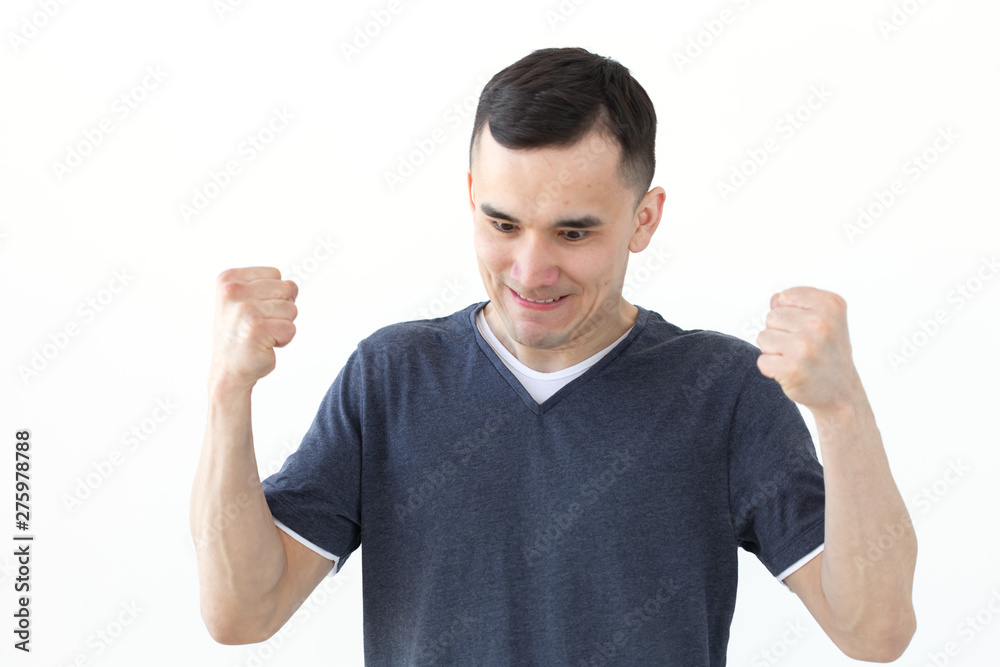 Fototapeta premium People, gesture and fashion concept - excited angry asian man isolated over white