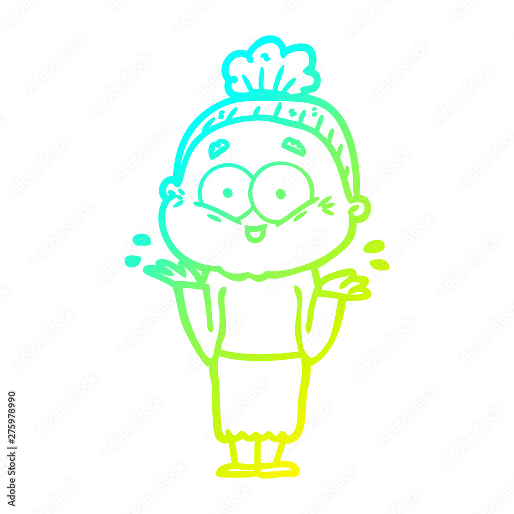 cold gradient line drawing cartoon happy old woman cold gradient line drawing cartoon happy old woman