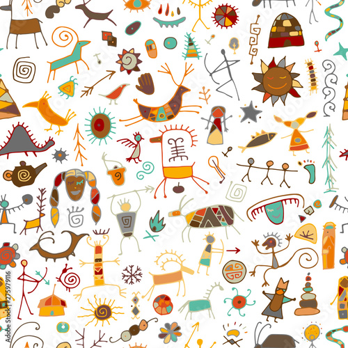 Rock paintings background, seamless pattern for your design