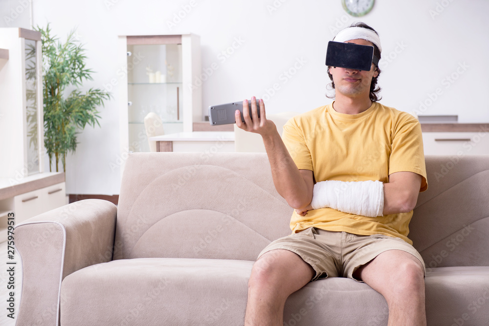 Young man after accident recovering at home Young man after accident recovering at home