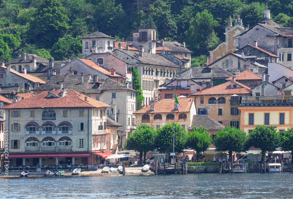one of the most beautiful towns in Italy seen from the island of San Giulio. Orta - Italy