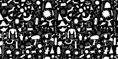 Rock paintings background, seamless pattern for your design
