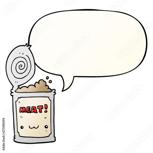 cartoon canned food and speech bubble in smooth gradient style